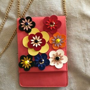 Coral rectangular purse with flowers